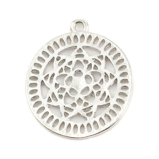 Picture of Zinc Based Alloy Flower Of Life Charms Round Silver Tone Flower 28mm(1 1/8") x 24mm(1"), 10 PCs