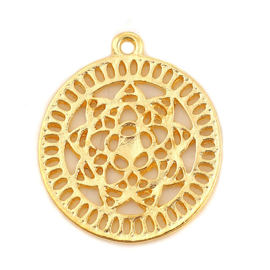 Picture of Zinc Based Alloy Flower Of Life Charms Round Gold Plated Flower 28mm(1 1/8") x 24mm(1"), 10 PCs