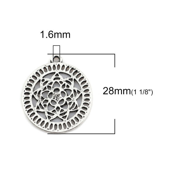 Imagen de Zamak Flor de la vida Colgantes Charms Ronda Plata Antigua Flor 28mm x 24mm, 10 Unidades