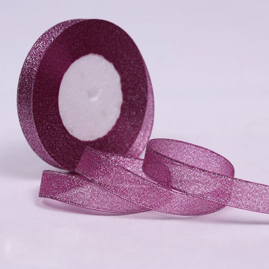 Picture of Chemical Fiber Satin Ribbon Fuchsia Glitter 15mm( 5/8"), 1 Roll (Approx 25 Yards/Roll)