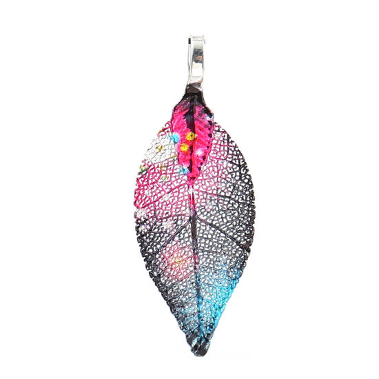 Изображение Латунь + Природный Лист Подвески Разноцветный 39мм x 15мм, 2 ШТ