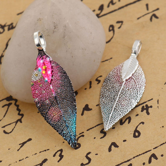 Изображение Латунь + Природный Лист Подвески Разноцветный 39мм x 15мм, 2 ШТ