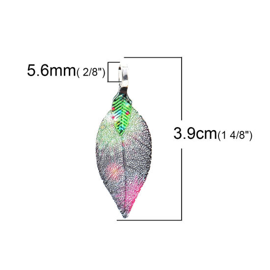 Изображение Латунь + Природный Лист Подвески Разноцветный 39мм x 15мм, 2 ШТ
