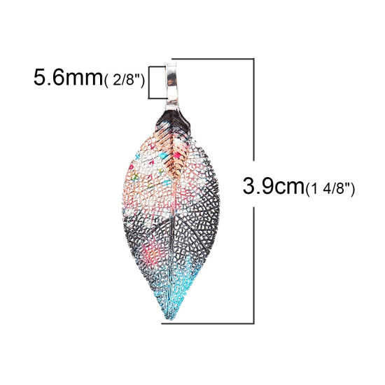 Изображение Латунь + Природный Лист Подвески Разноцветный 39мм x 15мм, 2 ШТ