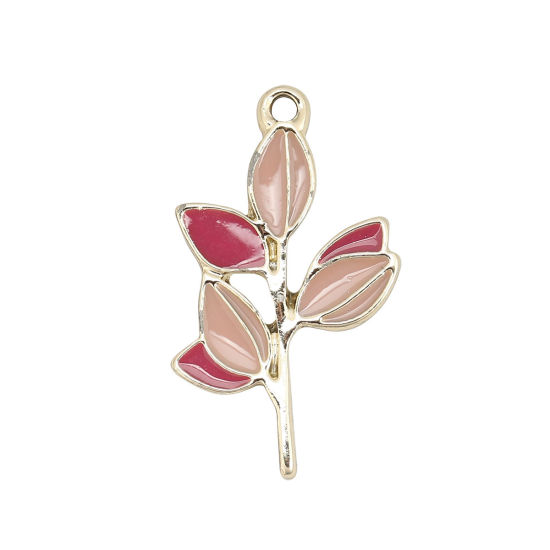 Imagen de Zamak Colgantes Hoja Chapado en Oro Rosado Esmalte 31mm x 18mm, 10 Unidades