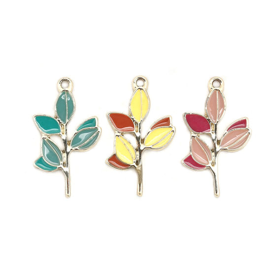 Imagen de Zamak Colgantes Hoja Chapado en Oro Rosado Esmalte 31mm x 18mm, 10 Unidades