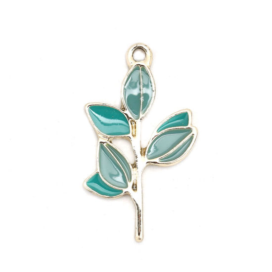Imagen de Zamak Colgantes Hoja Chapado en Oro Verde Esmalte 31mm x 18mm, 10 Unidades
