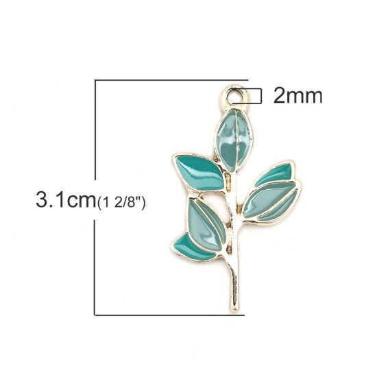 Imagen de Zamak Colgantes Hoja Chapado en Oro Verde Esmalte 31mm x 18mm, 10 Unidades