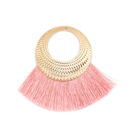 Image de Pendentifs Franges en Polyester Eventail Doré Rose 65mm x 52mm, 3 Pcs