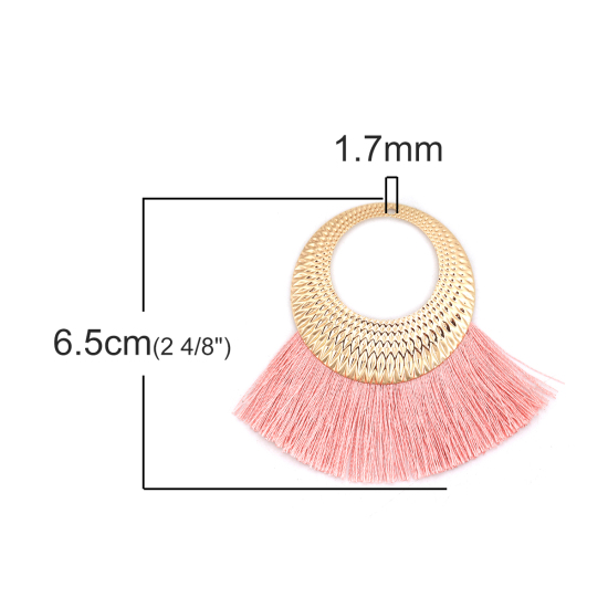 Imagen de Terylene Panícula Colgantes En forma de abanico Chapado en Oro Rosado 65mm x 52mm, 3 Unidades