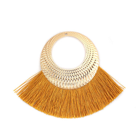 Image de Pendentifs Franges en Polyester Eventail Doré Brun 65mm x 52mm, 3 Pcs