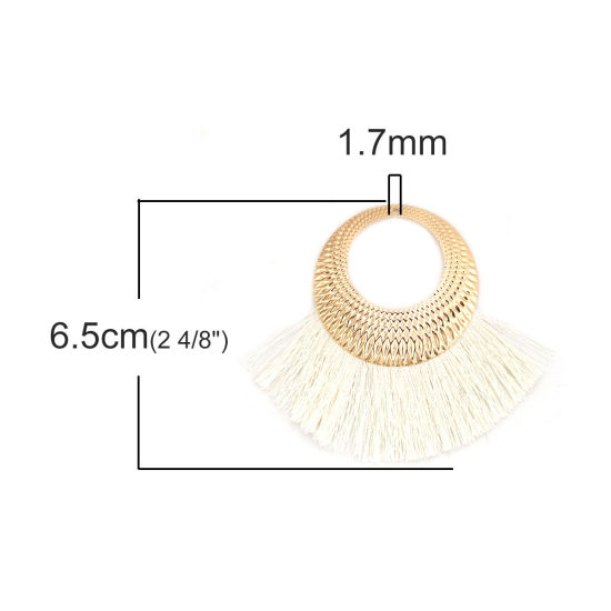 Imagen de Terylene Panícula Colgantes En forma de abanico Chapado en Oro Blanco 65mm x 52mm, 3 Unidades