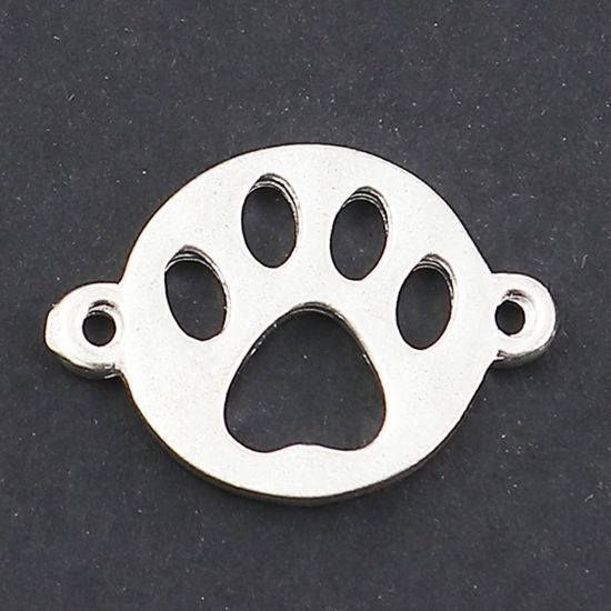 Picture of Zinc Based Alloy Connectors Dog's Paw Silver Tone Round 16mm x 12mm, 20 PCs