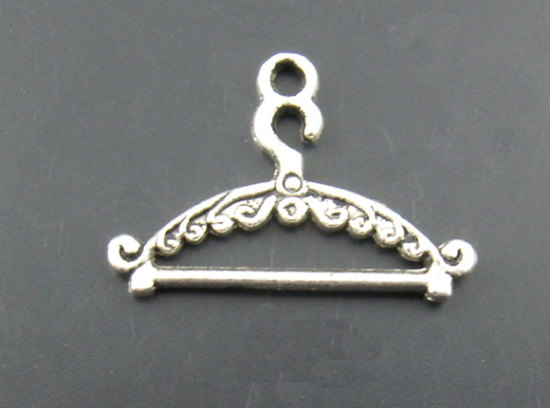 Picture of Charm Pendants Clothes Hanger Antique Silver Color 24mm(1") x 16mm( 5/8"), 60 PCs