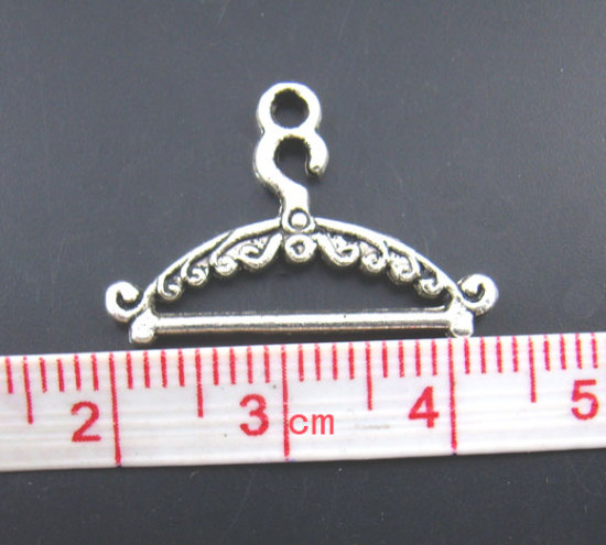 Picture of Charm Pendants Clothes Hanger Antique Silver Color 24mm(1") x 16mm( 5/8"), 60 PCs