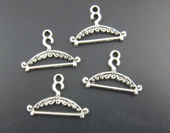 Picture of Charm Pendants Clothes Hanger Antique Silver Color 24mm(1") x 16mm( 5/8"), 60 PCs