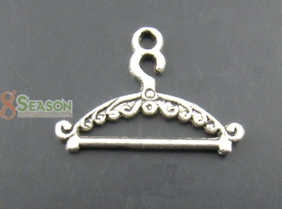 Picture of Charm Pendants Clothes Hanger Antique Silver Color 24mm(1") x 16mm( 5/8"), 60 PCs