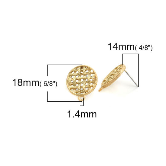 Imagen de Zamak Pendientes Ronda Oro Mate W/ Lazo 18mm x 15mm, Post/ Wire: (21 gauge), 10 Unidades
