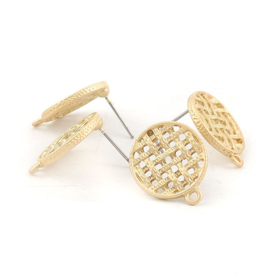 Imagen de Zamak Pendientes Ronda Oro Mate W/ Lazo 18mm x 15mm, Post/ Wire: (21 gauge), 10 Unidades
