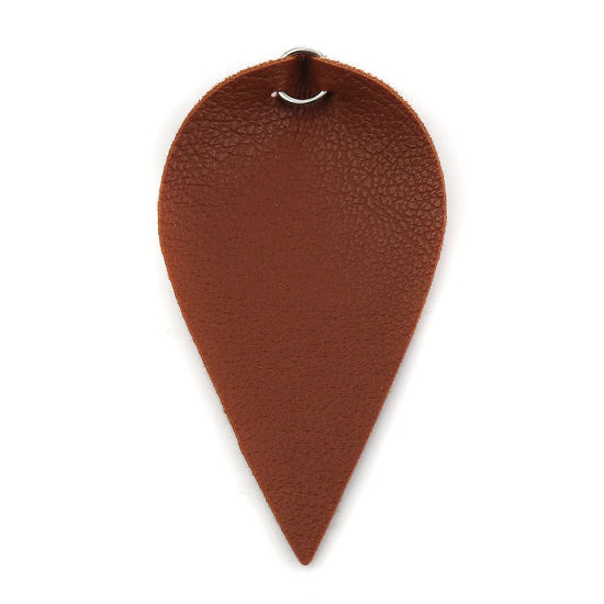 Immagine di PU Ciondoli Foglia Tono Argento Marrone Con Anello 63mm x 33mm, 20 Pz