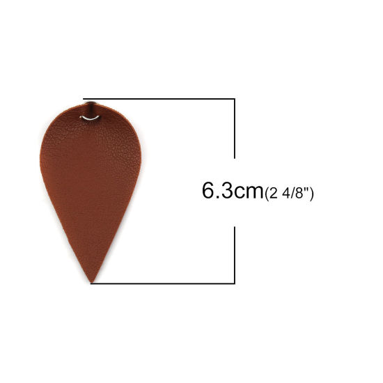 Immagine di PU Ciondoli Foglia Tono Argento Marrone Con Anello 63mm x 33mm, 20 Pz