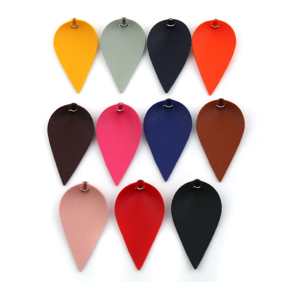 Immagine di PU Ciondoli Foglia Tono Argento Verde Chiaro Con Anello 63mm x 33mm, 20 Pz