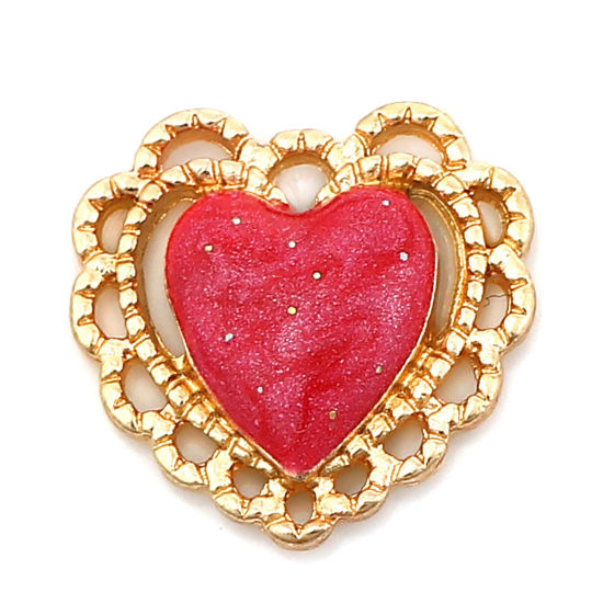 Picture of Zinc Based Alloy Connectors Heart Gold Plated Red Enamel 15mm x 15mm, 10 PCs
