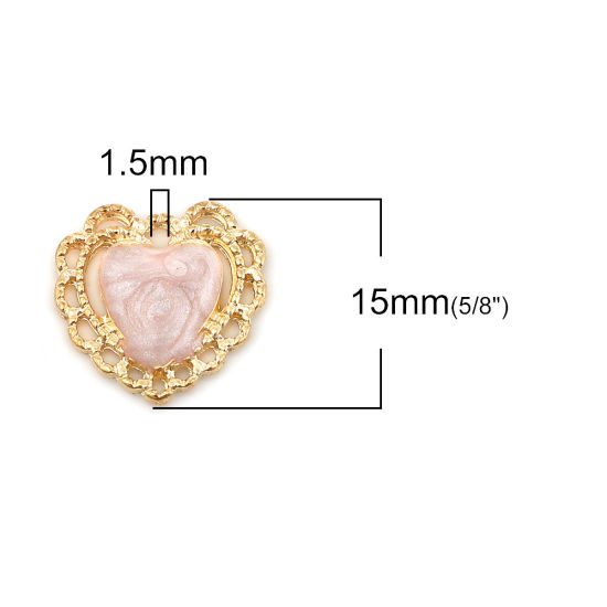 Picture of Zinc Based Alloy Connectors Heart Gold Plated Light Pink Enamel 15mm x 15mm, 10 PCs