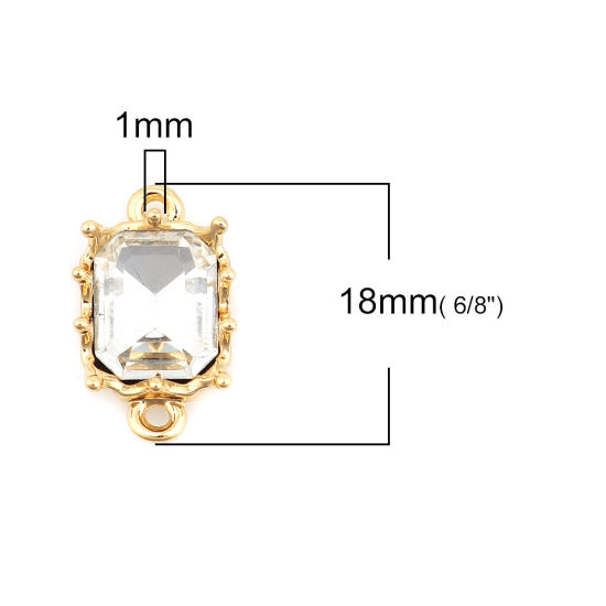 Imagen de Aleación de metal de Zinc + Acrílico Conectores Rectángulo Chapado en Oro Transparente Facetas 18mm x 10mm, 10 Unidades