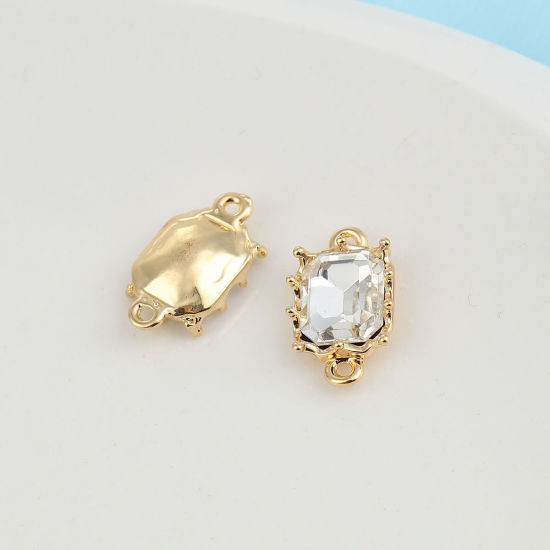 Imagen de Aleación de metal de Zinc + Acrílico Conectores Rectángulo Chapado en Oro Transparente Facetas 18mm x 10mm, 10 Unidades