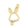 Picture of Zinc Based Alloy & Acrylic Connectors Rabbit Animal Gold Plated White Imitation Pearl 26mm x 15mm, 10 PCs