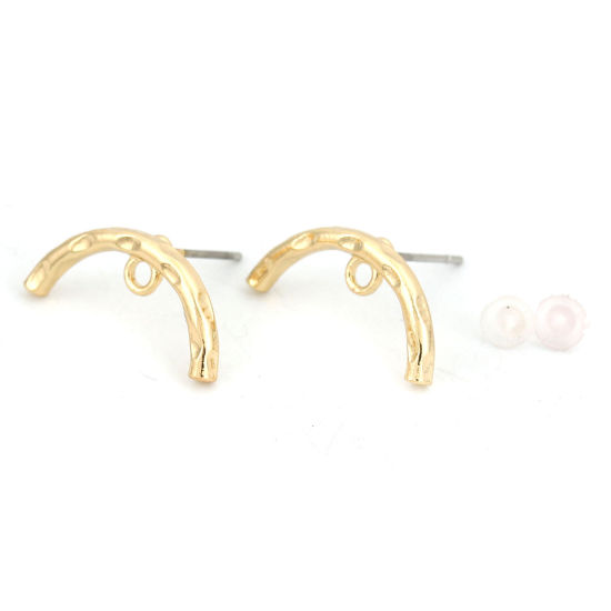 Picture of Zinc Based Alloy Ear Post Stud Earrings Findings Half Round Gold Plated W/ Loop 20mm x 9mm, Post/ Wire Size: (21 gauge), 10 PCs