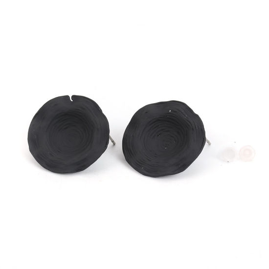 Picture of Zinc Based Alloy Ear Post Stud Earrings Findings Irregular Black Round W/ Loop 22mm, Post/ Wire Size: (21 gauge), 10 PCs