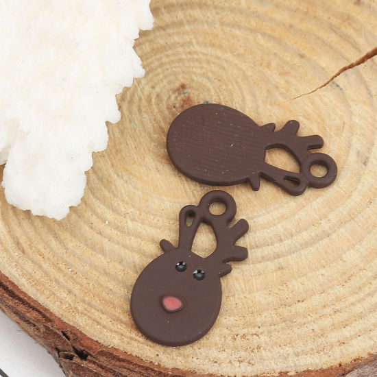 Imagen de Zamak Colgantes Charms Reno Navidad Café 22mm x 11mm, 10 Unidades