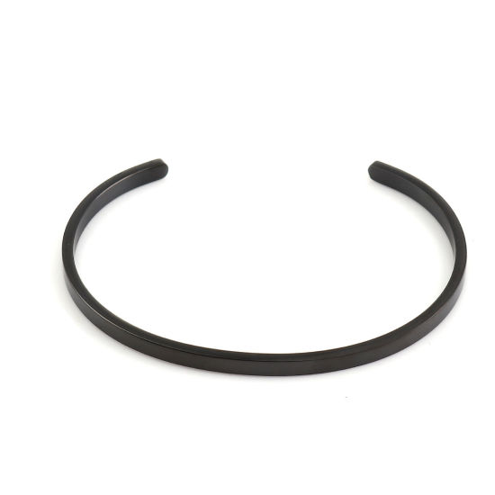 Picture of 316 Stainless Steel Blank Stamping Tags Open Cuff Bangles Bracelets Round Black One-sided Polishing 15.5cm(6 1/8") long, 1 Piece