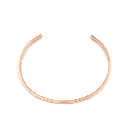 Picture of 316 Stainless Steel Blank Stamping Tags Open Cuff Bangles Bracelets Round Rose Gold One-sided Polishing 15.5cm(6 1/8") long, 1 Piece