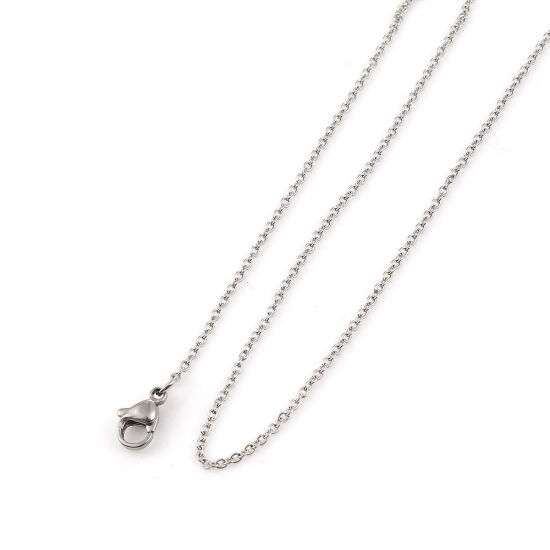 Picture of 304 Stainless Steel Link Cable Chain Necklace Silver Tone 44cm(17 3/8") long, Chain Size: 2x1.6mm, 5 PCs