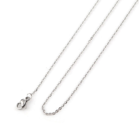 Picture of 304 Stainless Steel Flat Link Cable Chain Necklace Silver Tone 44cm(17 3/8") long, Chain Size: 2x2mm, 5 PCs