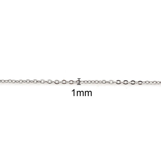 Picture of 304 Stainless Steel Link Cable Chain Necklace Silver Tone 39cm(15 3/8") long, Chain Size: 2x1mm( 1/8" x1mm), 5 PCs