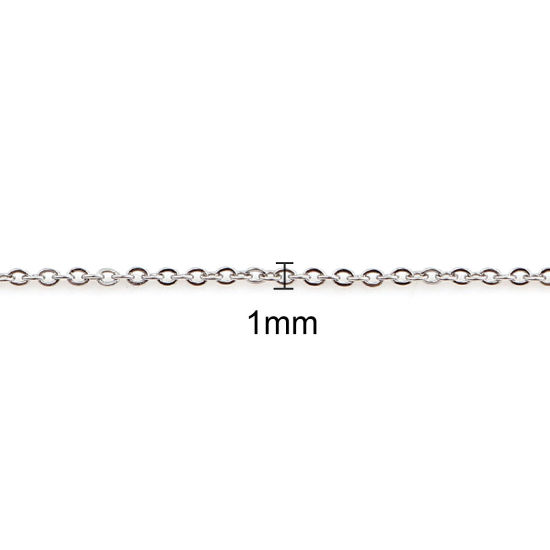 Picture of 304 Stainless Steel Link Cable Chain Necklace Silver Tone 44cm(17 3/8") long, Chain Size: 2x1mm( 1/8" x1mm), 5 PCs