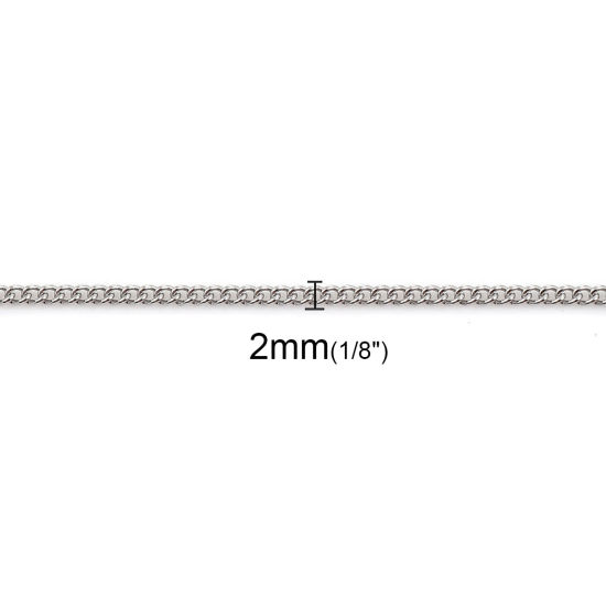 Picture of 304 Stainless Steel Link Curb Chain Necklace Silver Tone 48.5cm(19 1/8") long, Chain Size: 2x2mm, 5 PCs