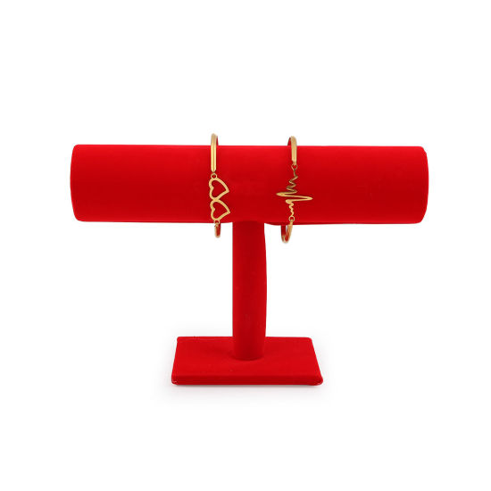 Picture of Velvet Jewelry T-Bar Bracelet Bangle Displays Cylinder Red 23cm(9") x 16cm(6 2/8") , 1 Piece