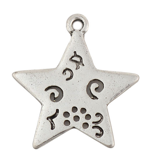 Picture of Zinc Based Alloy Charms Pentagram Star Antique Silver Color 25mm(1") x 23mm( 7/8"), 20 PCs