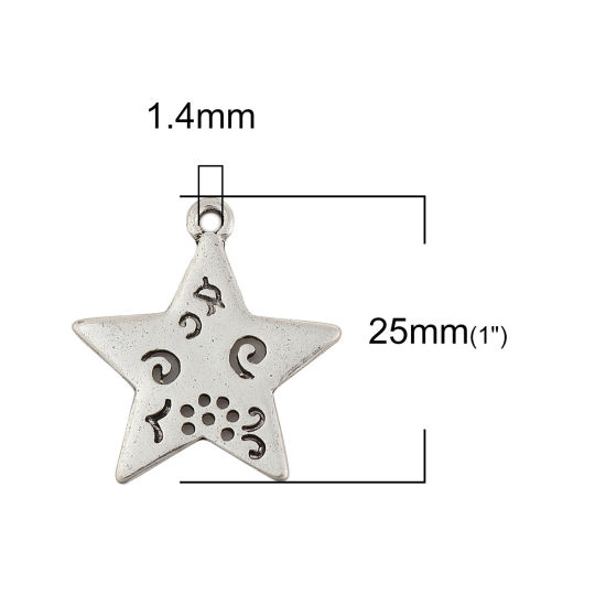 Picture of Zinc Based Alloy Charms Pentagram Star Antique Silver Color 25mm(1") x 23mm( 7/8"), 20 PCs