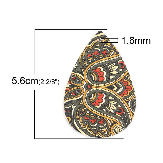 Picture of PU Leather Pendants Drop Multicolor Carved 56mm(2 2/8") x 38mm(1 4/8"), 10 PCs