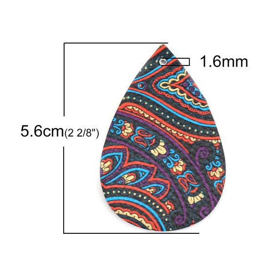 Picture of PU Leather Pendants Drop Multicolor Carved 56mm(2 2/8") x 38mm(1 4/8"), 10 PCs
