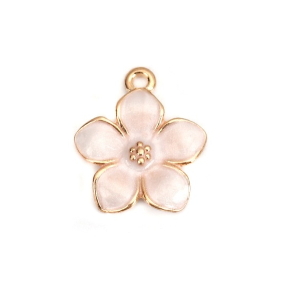 Picture of Zinc Based Alloy Charms Flower Gold Plated White Enamel 17mm( 5/8") x 15mm( 5/8"), 20 PCs