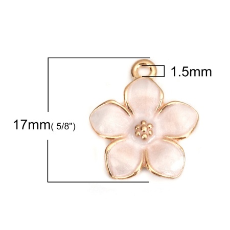 Picture of Zinc Based Alloy Charms Gold Plated Multicolor Pearlized Flower Enamel