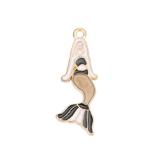 Picture of Zinc Based Alloy Pendants Mermaid Gold Plated Coffee Enamel 32mm(1 2/8") x 12mm( 4/8"), 10 PCs
