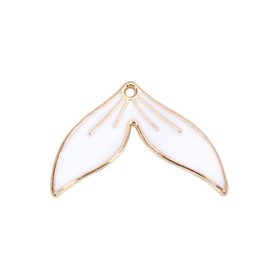 Picture of Zinc Based Alloy Charms Fishtail Gold Plated White Enamel 26mm(1") x 18mm( 6/8"), 20 PCs